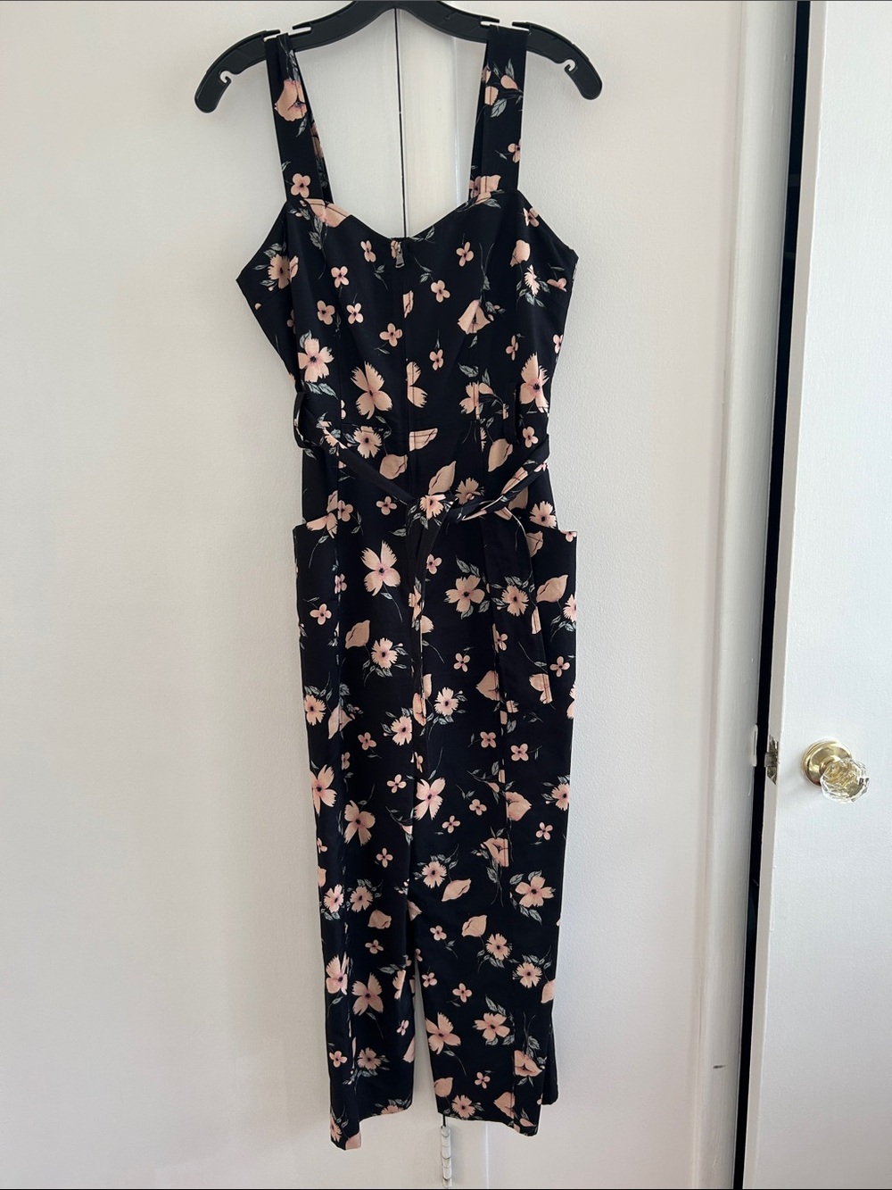 Rebecca Taylor Black Jumpsuit with Pink Floral Print